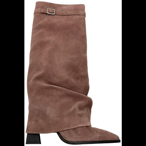 Free People Women\'s Felicity Suede Foldover Heeled Boots Mauve - Medium